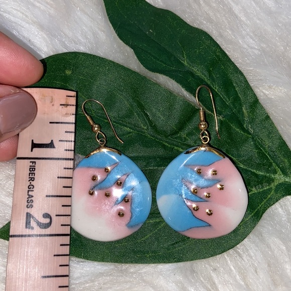 Ceramic Pastel Color Gold Tone Earrings - Picture 15 of 17